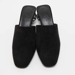 Hermes Black Suede Darcy Mules Size 36.5 