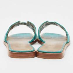 Hermes Green Matt Crocodile Oran Flat Slides Size 38.5