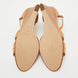 Hermes Tan Studded Leather Legend Wedge Sandals Size 40