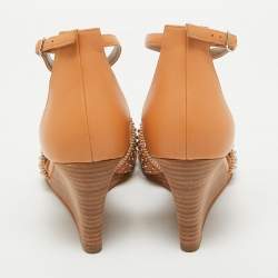 Hermes Tan Studded Leather Legend Wedge Sandals Size 40