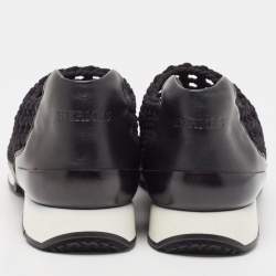 Pre Owned Hermès Black Leather and Fabric Oxygene Sneakers Size 40.5