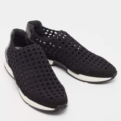 Pre Owned Hermès Black Leather and Fabric Oxygene Sneakers Size 40.5