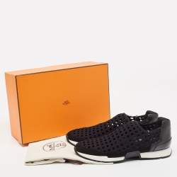 Pre Owned Hermès Black Leather and Fabric Oxygene Sneakers Size 40.5