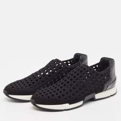 Pre Owned Hermès Black Leather and Fabric Oxygene Sneakers Size 40.5