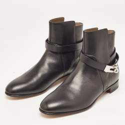 Pre Owned Hermes Black Leather Neo Ankle Boots Size 37