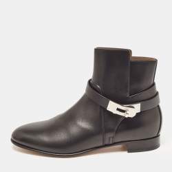 Pre Owned Hermes Black Leather Neo Ankle Boots Size 37