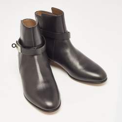 Pre Owned Hermes Black Leather Neo Ankle Boots Size 37