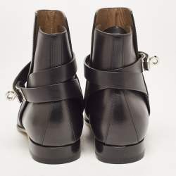 Pre Owned Hermes Black Leather Neo Ankle Boots Size 37