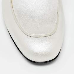 Hermes Silver Textured Suede Oz Flat Mules Size 36.5 