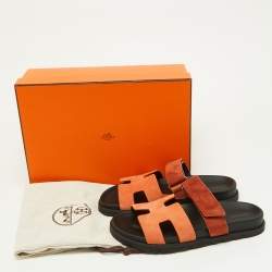 Hermes Orange Suede Chypre Sandals Size 37