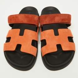 Hermes Orange Suede Chypre Sandals Size 37
