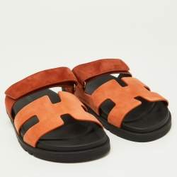 Hermes Orange Suede Chypre Sandals Size 37