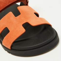 Hermes Orange Suede Chypre Sandals Size 37