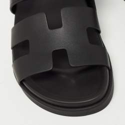Hermes Black Leather Chypre Sandals Size 39.5