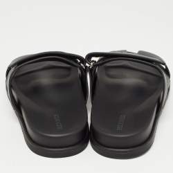 Hermes Black Leather Chypre Sandals Size 39.5