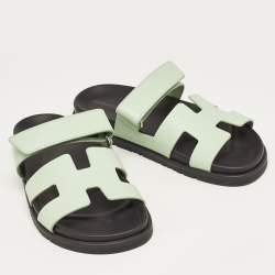 Pre Owned Hermes Mint Green Leather Chypre Sandals Size 39