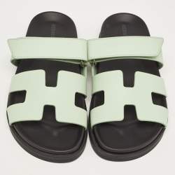 Pre Owned Hermes Mint Green Leather Chypre Sandals Size 39