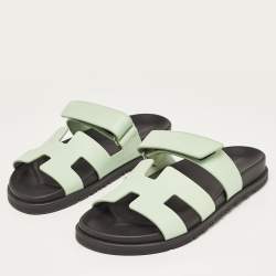 Pre Owned Hermes Mint Green Leather Chypre Sandals Size 39