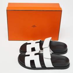 Hermes White/Black Leather Chypre Sandals Size 36