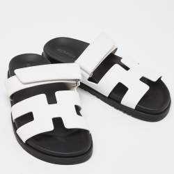 Hermes White/Black Leather Chypre Sandals Size 36
