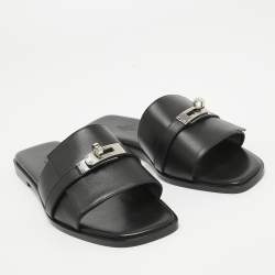 مملوكة مسبقًا Hermes Black Leather Gabriel Flat Slides Size 38