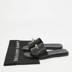 مملوكة مسبقًا Hermes Black Leather Gabriel Flat Slides Size 38