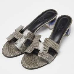 Hermes Green Lizard  Oasis  Sandals Size 38