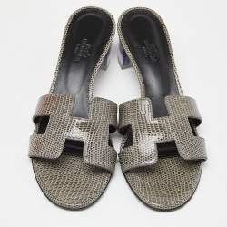 Hermes Green Lizard  Oasis  Sandals Size 38