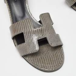 Hermes Green Lizard  Oasis  Sandals Size 38