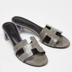 Hermes Green Lizard  Oasis  Sandals Size 38