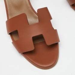 Hermes Brown Leather Legend Wedge Sandals Size 38