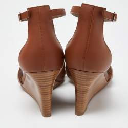 Hermes Brown Leather Legend Wedge Sandals Size 38