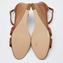 Hermes Brown Leather Legend Wedge Sandals Size 38