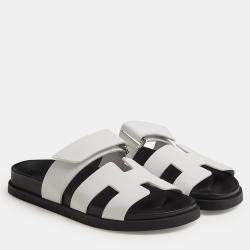 Pre Owned Hermes Black and white Rubber Chypre sandal 36