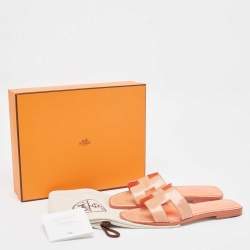Hermès Peach Pink Lizard Oran Flat Slides Size 38