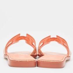Hermès Peach Pink Lizard Oran Flat Slides Size 38