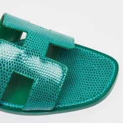 Hermès Green Lizard Oran Flat Slides Size 38