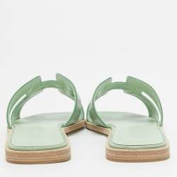 Hermès Green Lizard Oran Flat Slides Size 38