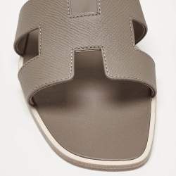 Hermès  Brown Leather Oran Flat Slides Size 38
