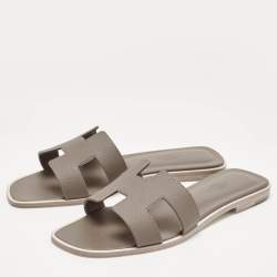 Hermès  Brown Leather Oran Flat Slides Size 38