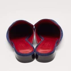 Hermes Navy Blue Suede Trocadero Mules Size 39.5