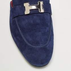 Hermes Navy Blue Suede Trocadero Mules Size 39.5