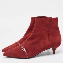 Hermès Dark Red Suede Ankle Booties Size 39