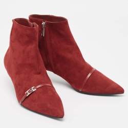 Hermès Dark Red Suede Ankle Booties Size 39
