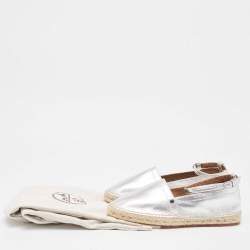 Hermes Silver Leather Malaga Espadrille Flats Size 38