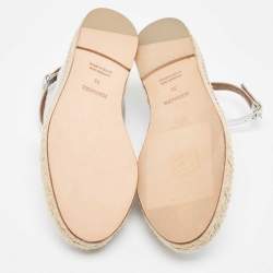 Hermes Silver Leather Malaga Espadrille Flats Size 38