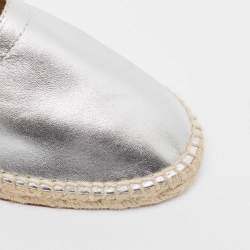 Hermes Silver Leather Malaga Espadrille Flats Size 38