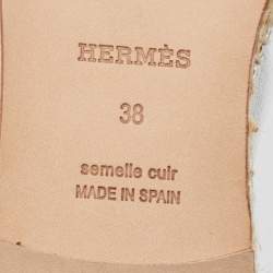 Hermes Silver Leather Malaga Espadrille Flats Size 38