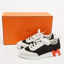 Hermès Black/Grey Mesh and Suede Bouncing Sneakers Size 40.5