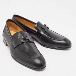 Pre Owned Hermès Black Leather Paris Loafers Size 41
